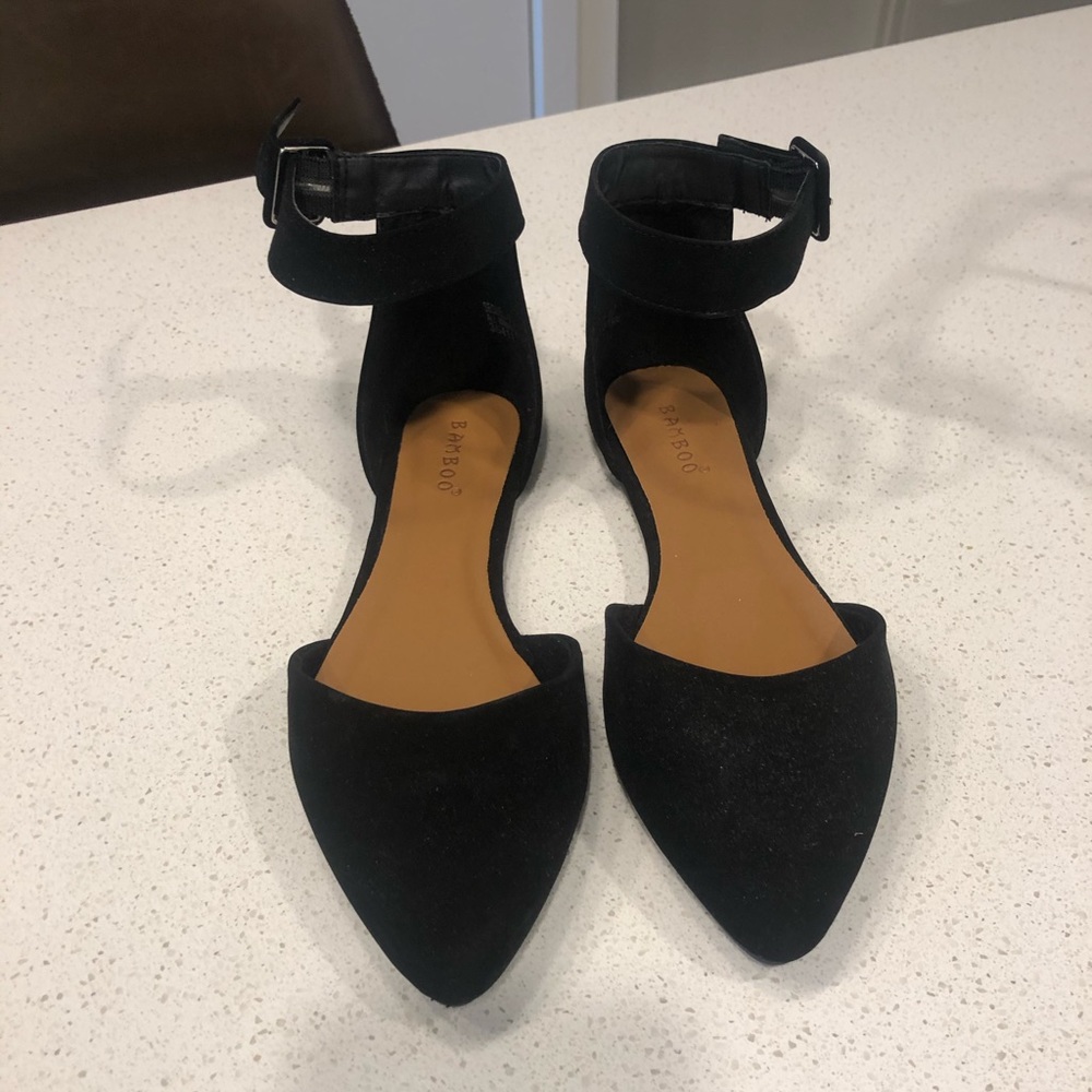 Black ankle strap flats
